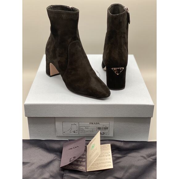 Prada Suede Block-Heel Ankle Booties sz. 36 EU (6 US) - Picture 1 of 7